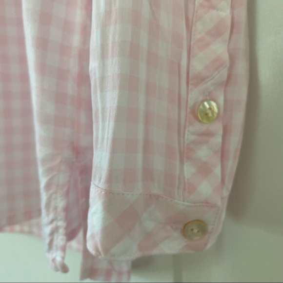 J Jill Pink Gingham Popover Rayon Blouse w Notch Neckline w MEASUREMENTS! - Picture 4 of 9